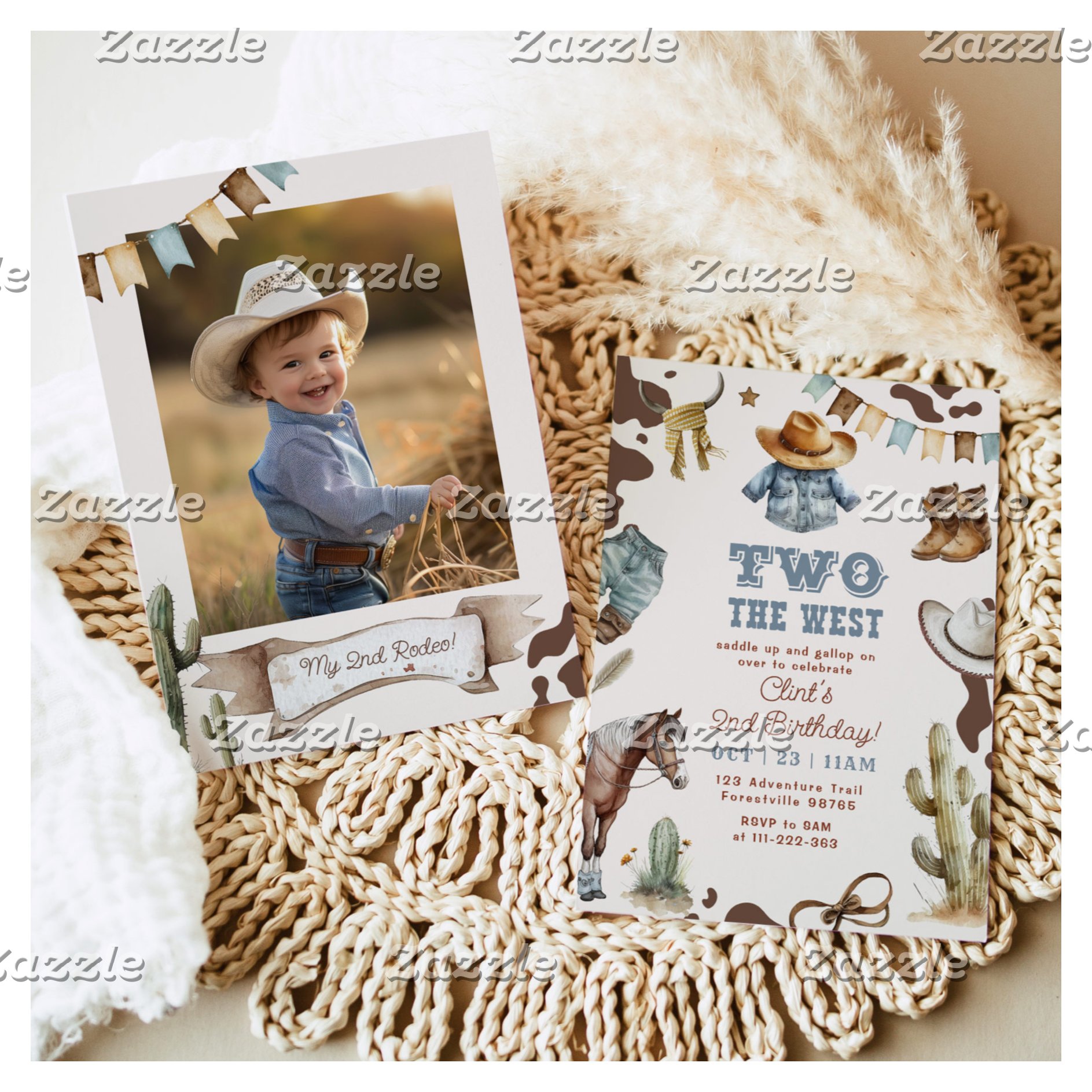 Two the West cowboy 2nd photo Birthday party Invitation