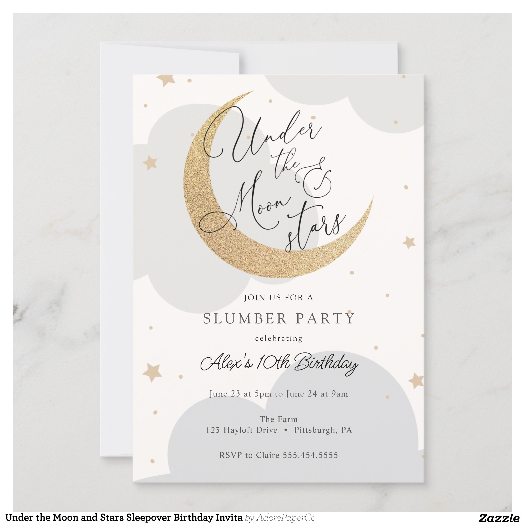 Under the Moon and Stars Sleepover Birthday Invita Invitation