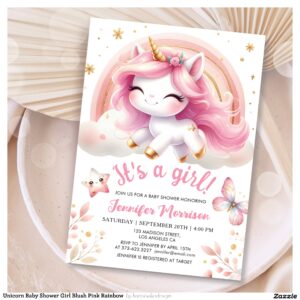 Unicorn Baby Shower Girl Blush Pink Rainbow Invitation