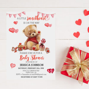 Valentine's Day Baby Shower Teddy Bear Hearts Invitation