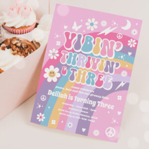 Vibin' Thrivin' And Three Groovy 3rd Birthday Invitation