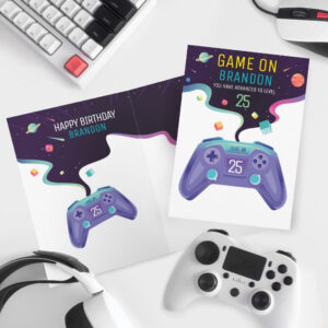 Video Gamer Level Up Personalized Birthday Age Card