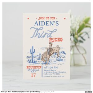 Vintage Blue Red Bronco 3rd Rodeo 3rd Birthday Invitation