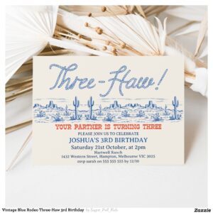 Vintage Blue Rodeo Three-Haw 3rd Birthday Invitation