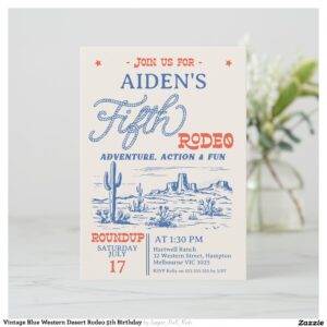 Vintage Blue Western Desert Rodeo 5th Birthday Invitation