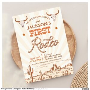 Vintage Brown Orange 1st Rodeo Birthday Invitation