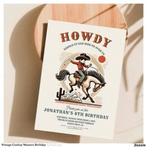 Vintage Cowboy Western Birthday Invitation