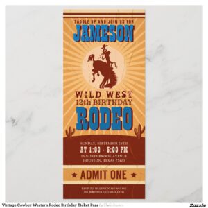 Vintage Cowboy Western Rodeo Birthday Ticket Pass Invitation
