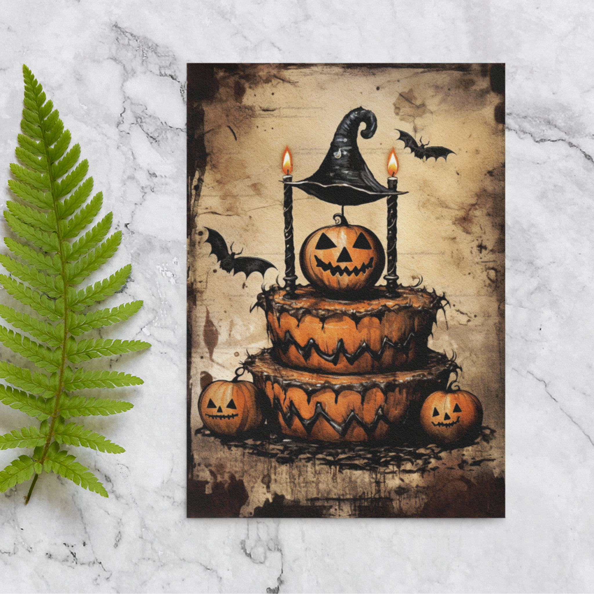 Vintage Halloween Cake Birthday Card