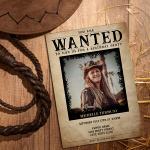 Vintage Photo Wanted Poster 50th Birthday Party Invitation