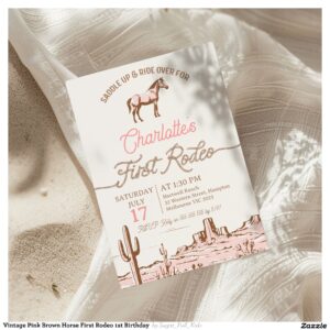 Vintage Pink Brown Horse First Rodeo 1st Birthday Invitation