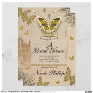 Vintage Storybook Gold Butterfly Bridal Shower Invitation