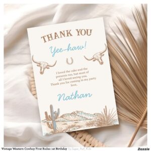 Vintage Western Cowboy First Rodeo 1st Birthday Thank You Card
