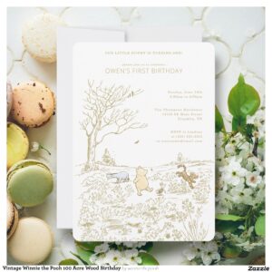 Vintage Winnie the Pooh 100 Acre Wood Birthday Invitation