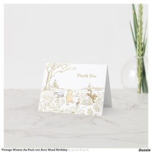 Vintage Winnie the Pooh 100 Acre Wood Birthday Thank You Card