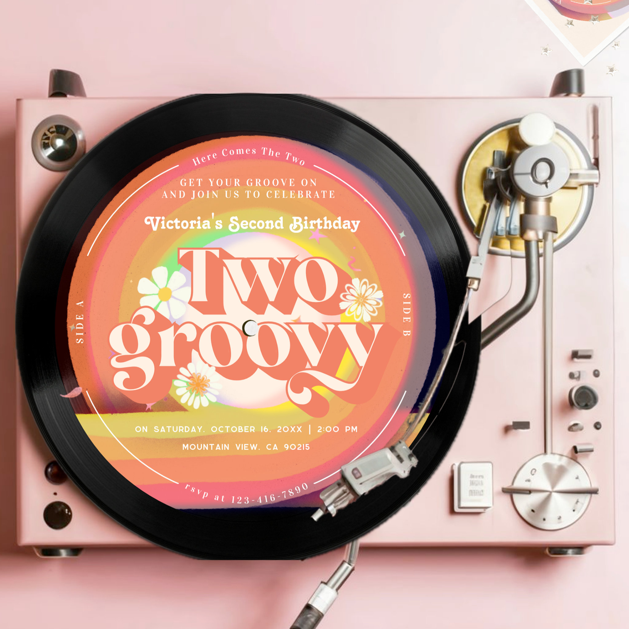Vinyl Record Groovy Second Birthday Invitation