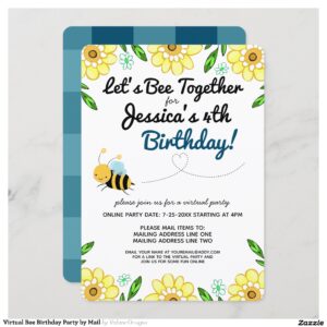 Virtual Bee Birthday Party by Mail Invitation