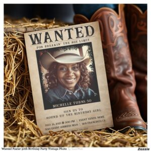 Wanted Poster 50th Birthday Party Vintage Photo Invitation