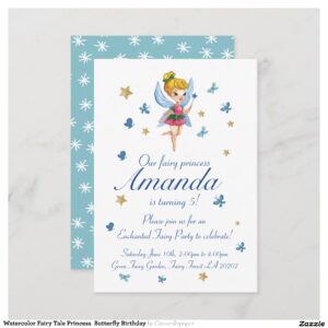 Watercolor Fairy Tale Princess Butterfly Birthday Invitation