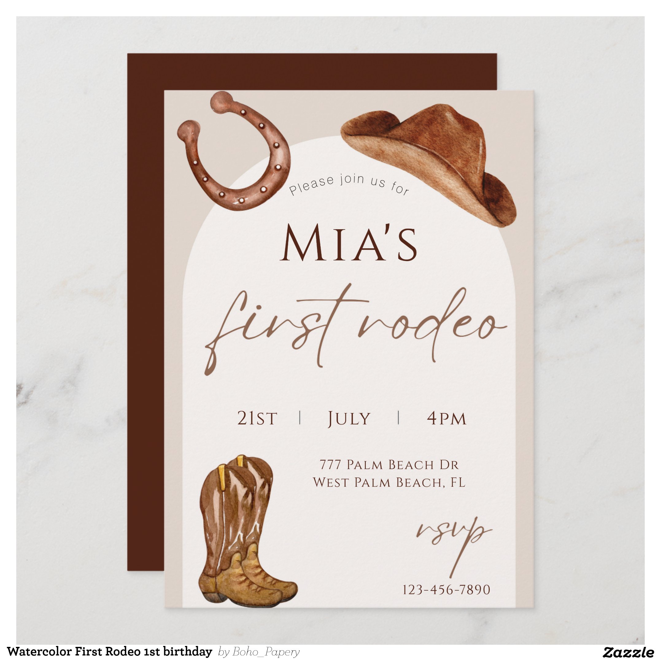 Watercolor First Rodeo 1st birthday Invitation