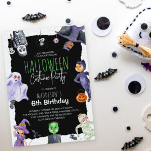 Watercolor Halloween Costume Kids Birthday Party I Invitation