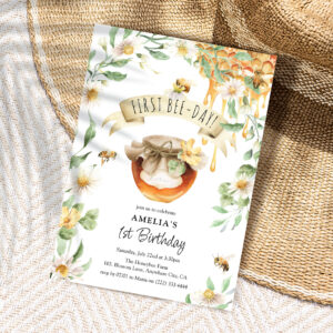 Watercolor Honey First Bee-Day 1st Birthday Invitation
