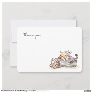 Watercolor Pooh & Pals Birthday Thank You Invitation