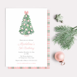 Watercolor Pretty Pink Christmas Birthday Party Invitation