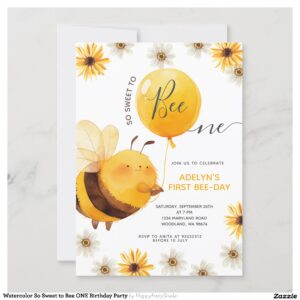 Watercolor So Sweet to Bee ONE Birthday Party Invitation