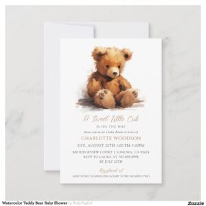 Watercolor Teddy Bear Baby Shower Invitation