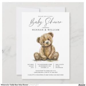 Watercolor Teddy Bear Baby Shower Invitation