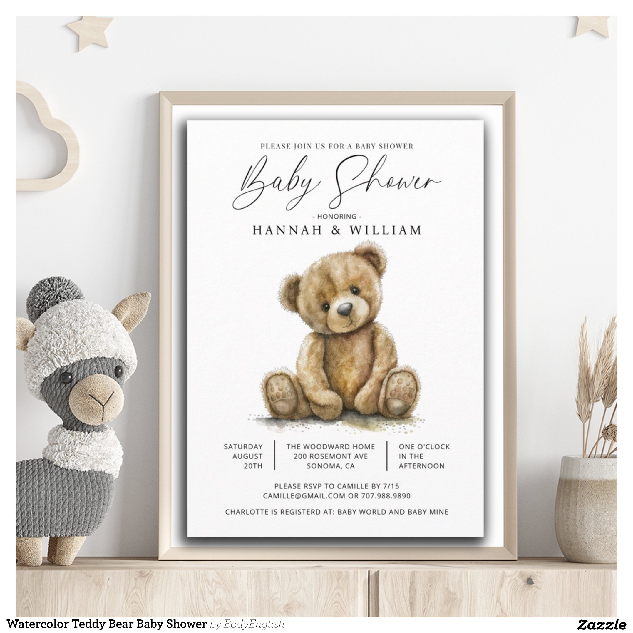Watercolor Teddy Bear Baby Shower Invitation