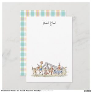 Watercolor Winnie the Pooh & Pals First Birthday Thank You Card