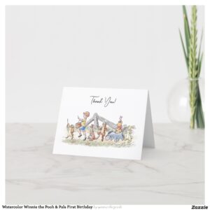 Watercolor Winnie the Pooh & Pals First Birthday Thank You Card