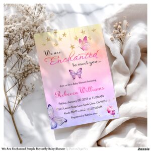 We Are Enchanted Purple Butterfly Baby Shower Invitation