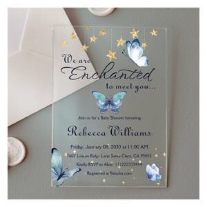 We Are Enchanted To Meet You Butterfly Baby Shower Acrylic Invitations