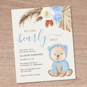 We Can Bearly Wait Baby Boy Shower Invitation