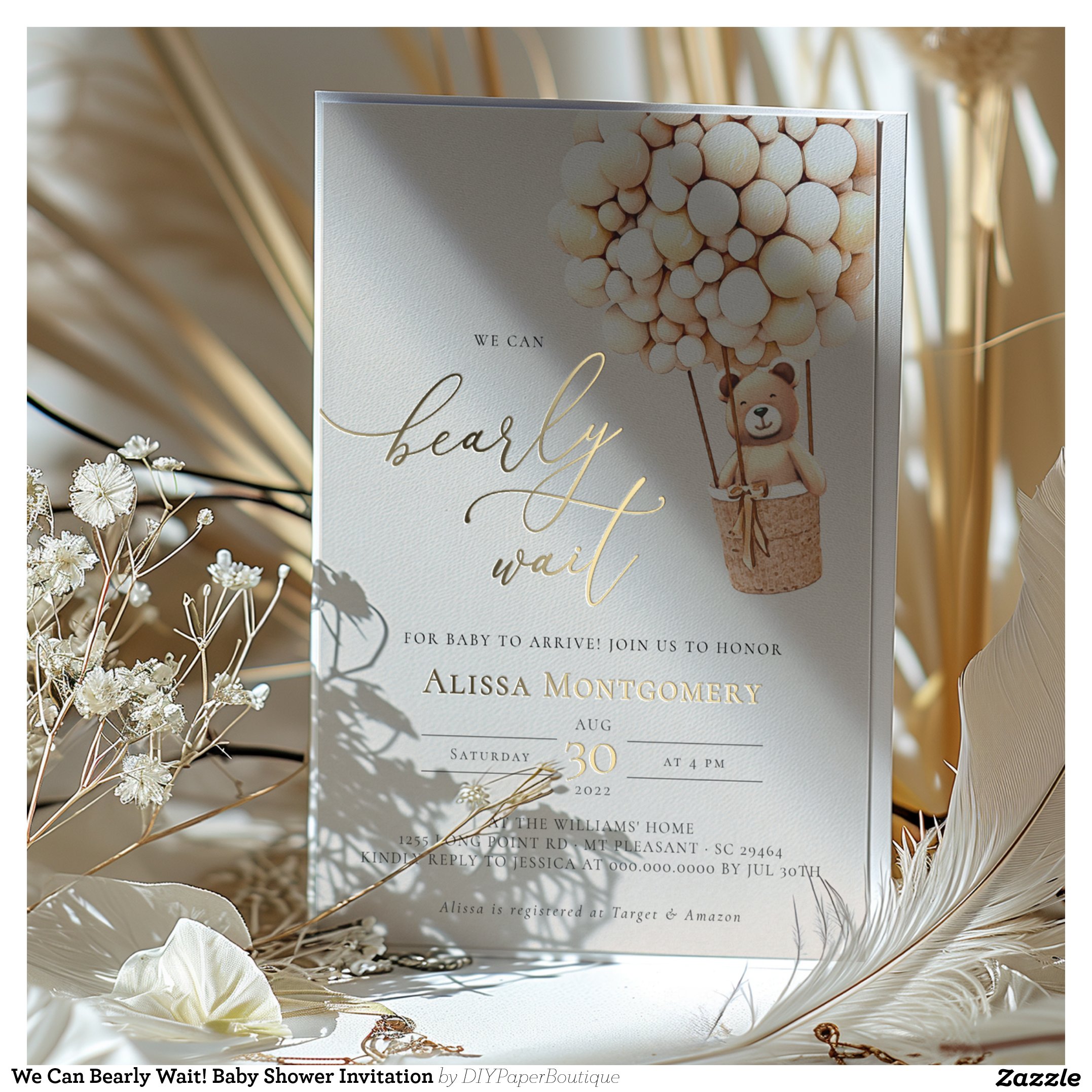 We Can Bearly Wait! Baby Shower Invitation Foil Invitation