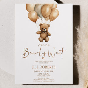 We Can Bearly Wait Boho Teddy Bear Baby Shower Invitation