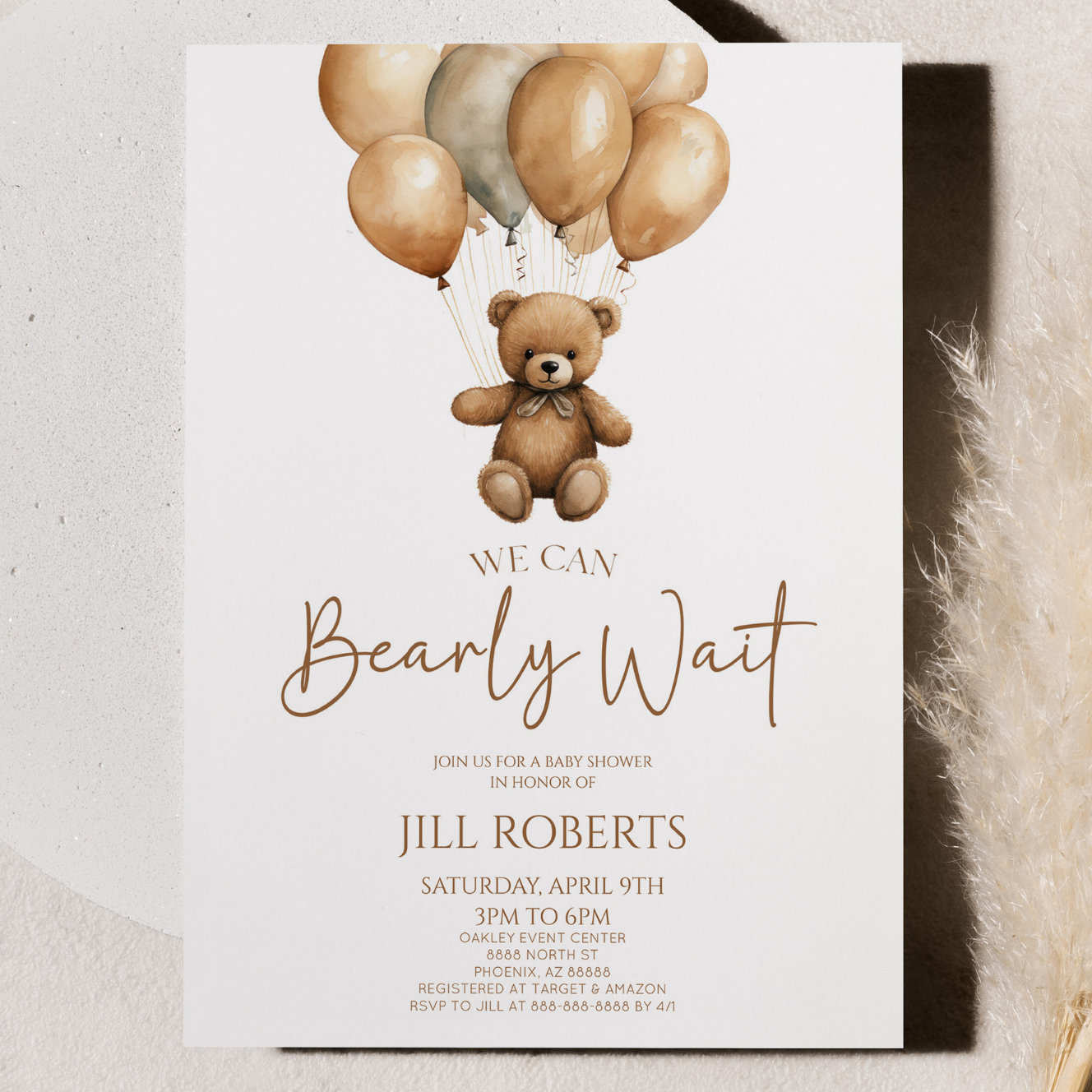 We Can Bearly Wait Boho Teddy Bear Baby Shower Invitation