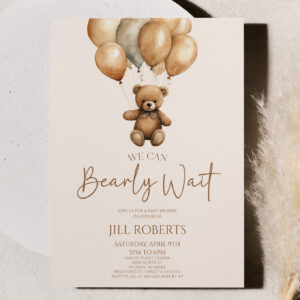 We Can Bearly Wait Boho Teddy Bear Baby Shower Invitation