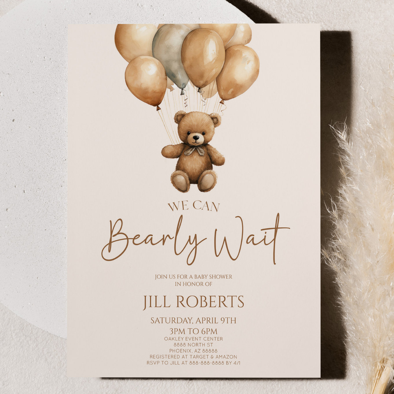 We Can Bearly Wait Boho Teddy Bear Baby Shower Invitation