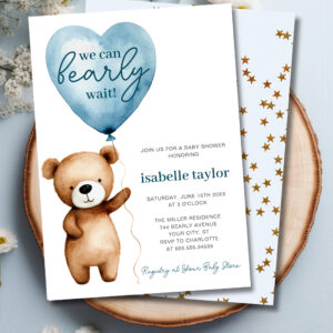 We Can Bearly Wait Boy Baby Shower Invitation