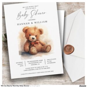 We Can Bearly Wait Boy Baby Shower Invitation