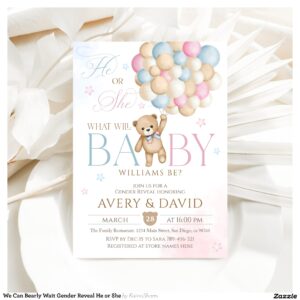 We Can Bearly Wait Gender Reveal He or She Invitation