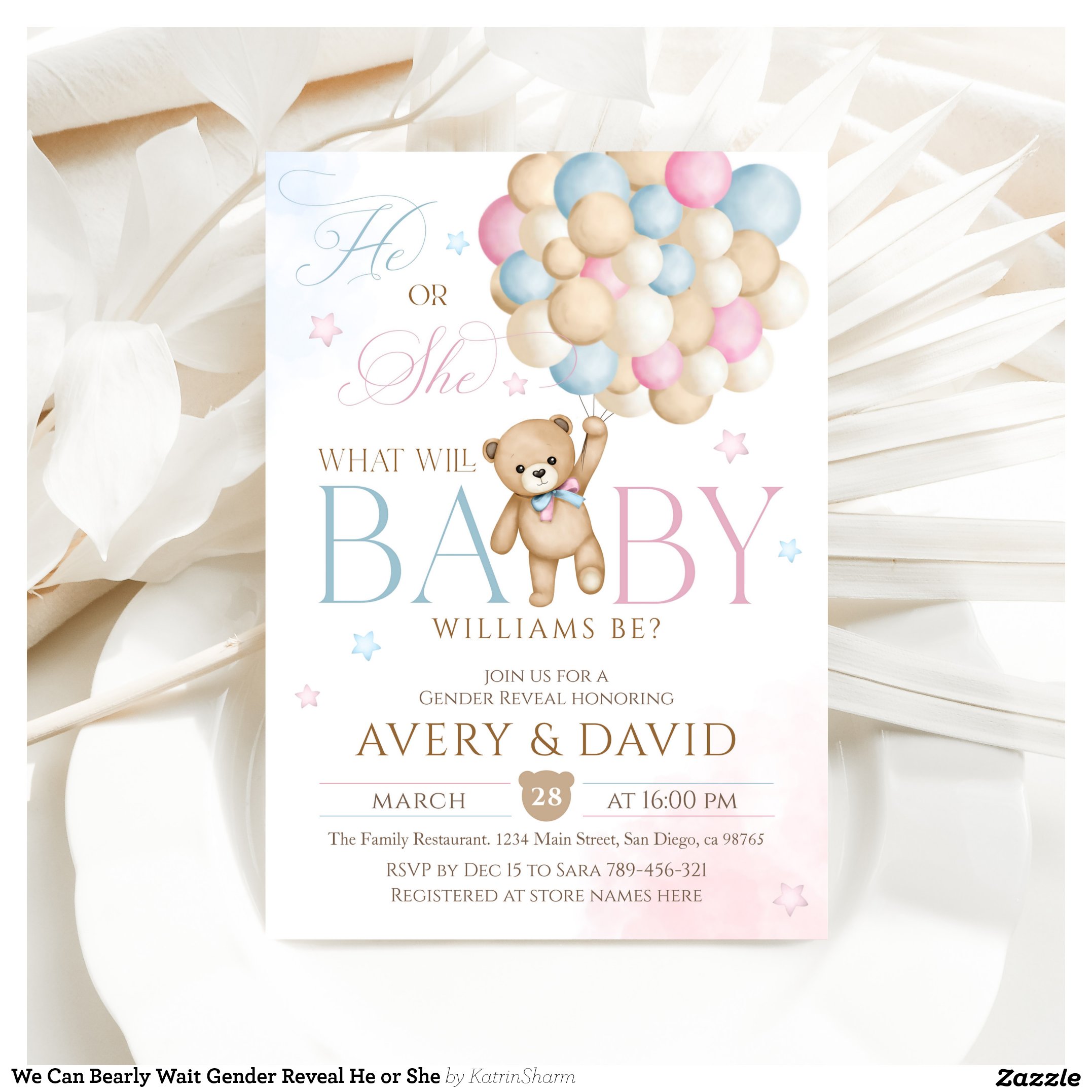 We Can Bearly Wait Gender Reveal He or She Invitation