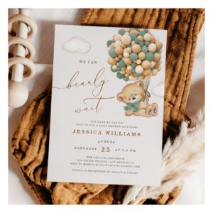 We Can Bearly Wait Green Baby Shower Invitation