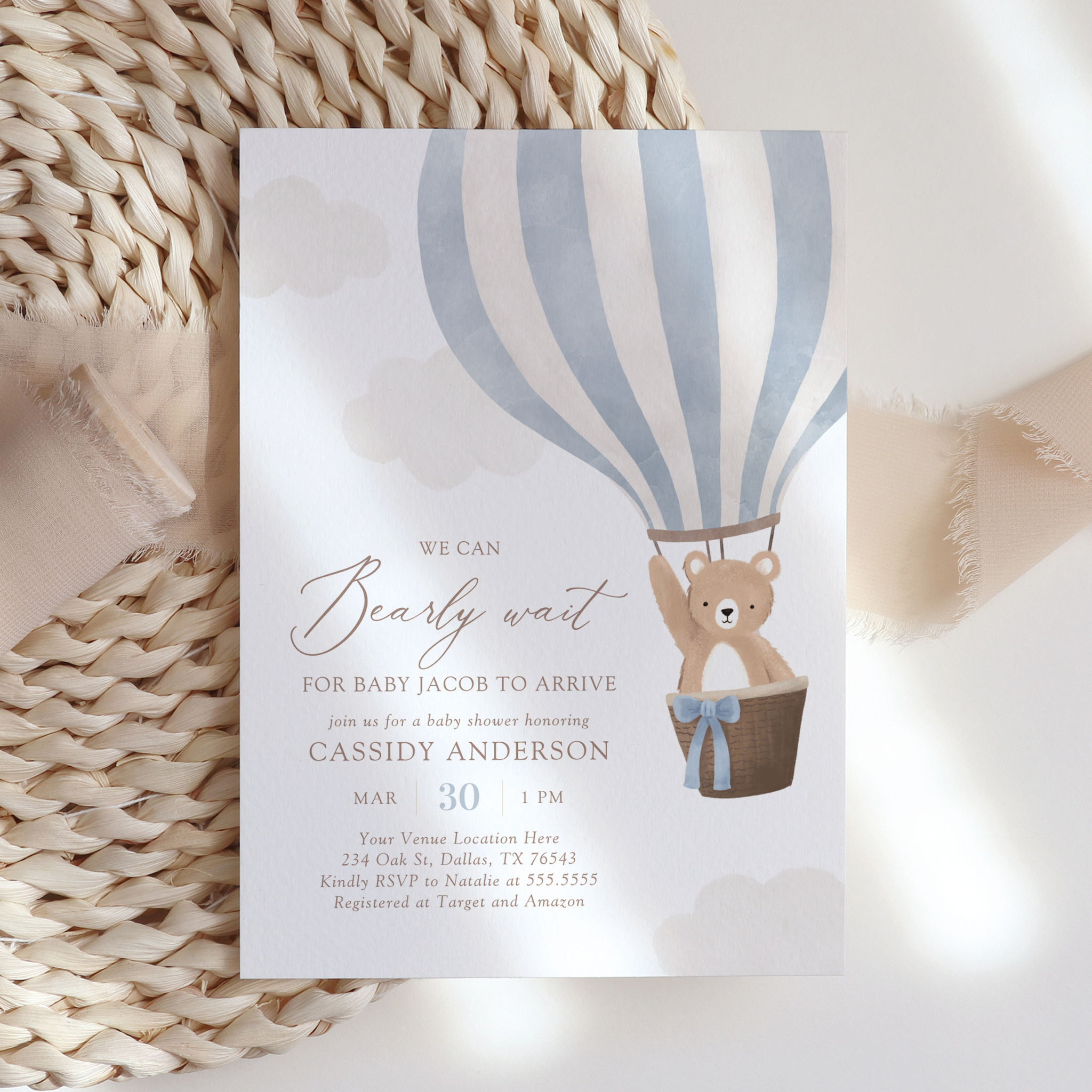 We Can Bearly Wait Hot Air Balloon Baby Shower Invitation