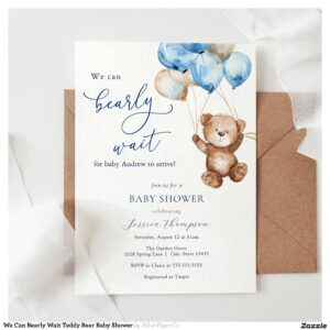 We Can Bearly Wait Teddy Bear Baby Shower Invitation