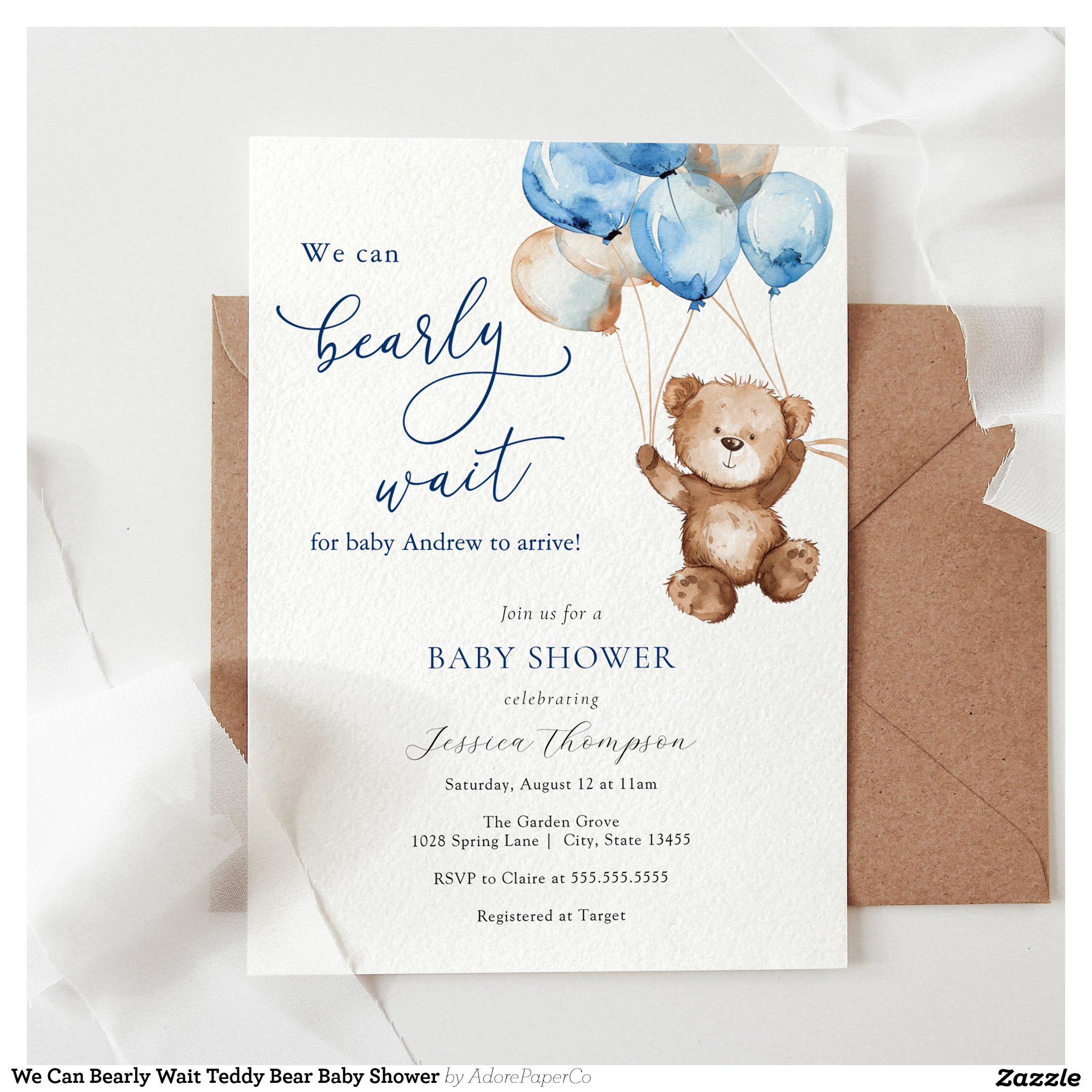 We Can Bearly Wait Teddy Bear Baby Shower Invitation